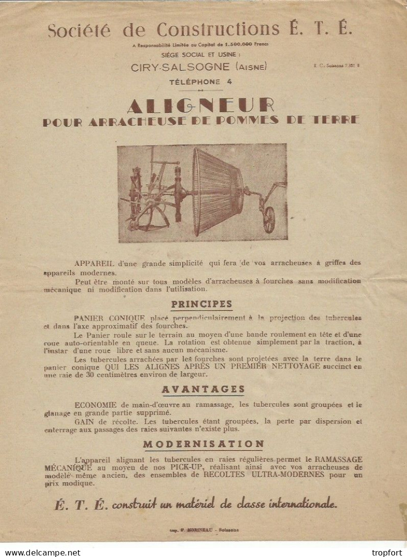 Page Publicitaire  AGRICULTURE Agricole  Aligneur Arracheur De POMMES De TERRE CIRY-SALSOGNE - Publicités