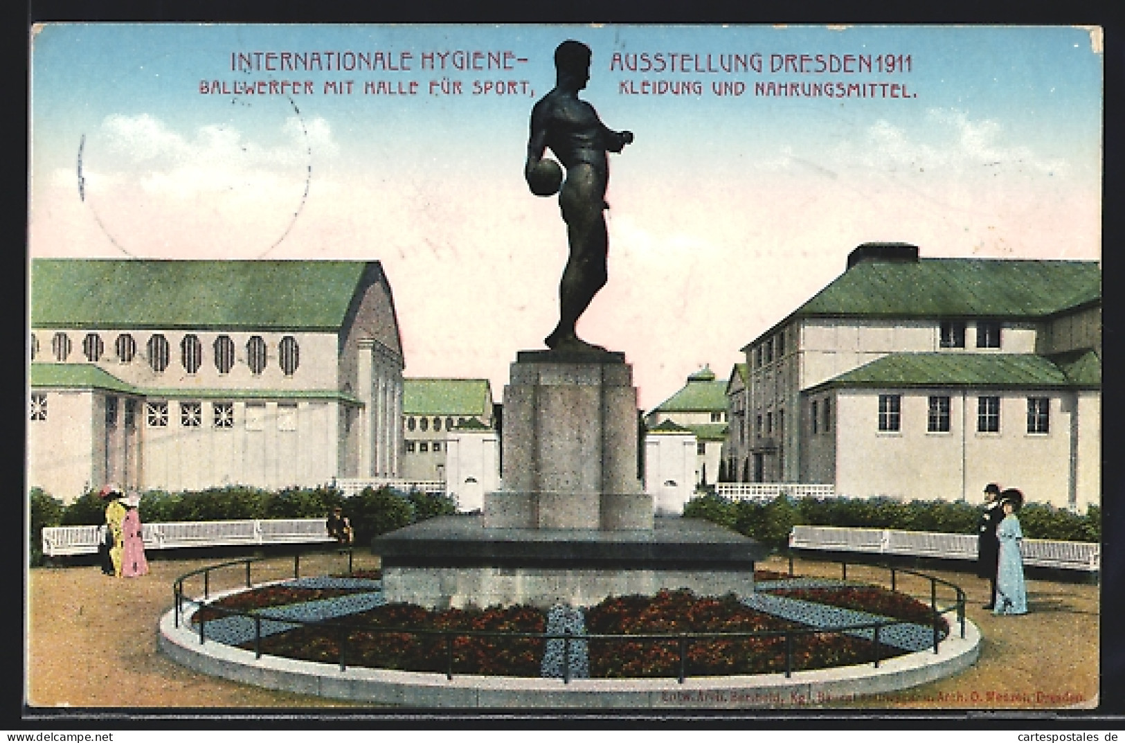 AK Dresden, Internationale Hygiene-Ausstellung 1911, Sportplatz Mit Ballwerfer U. Halle Für Sportkleidung  - Exhibitions