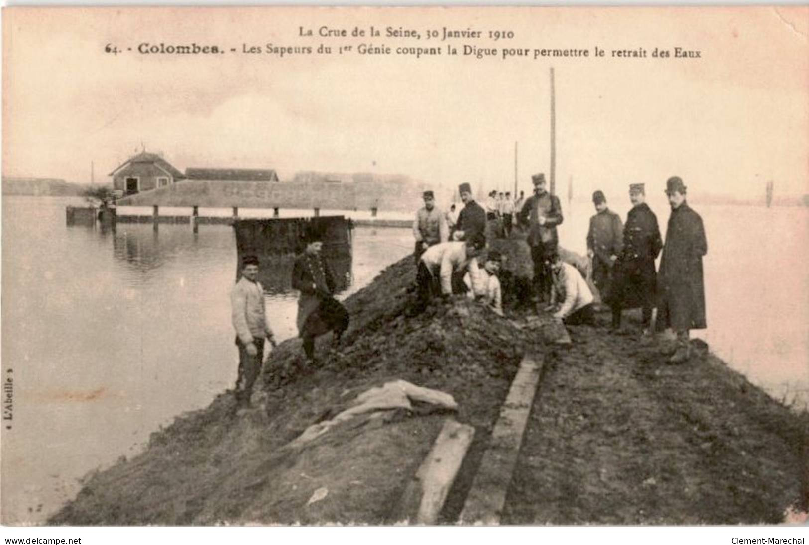 COLOMBES: Crue De La Seine 30 Janvier 1910 Les Sapeurs Du 1er Génie Coupant La Digue -  état - Colombes