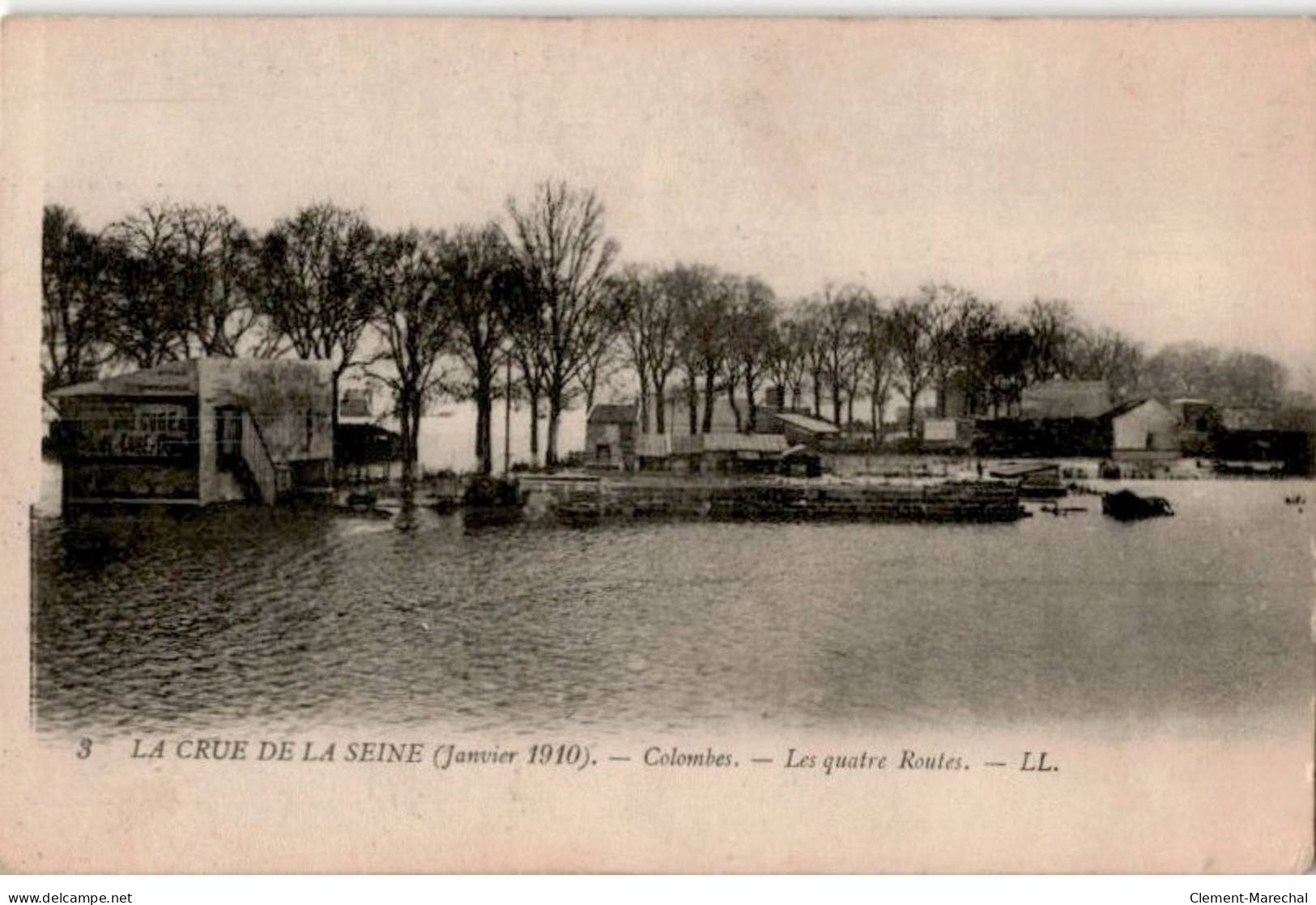 COLOMBES: La Crue De La Seine Janvier 1910 Les Quatre Routes - Très Bon état - Colombes