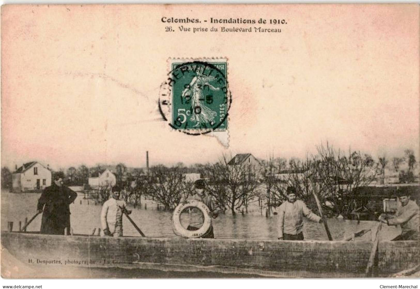 COLOMBES: Inondation De 1910 Vue Prise Du Boulevard Marceau - Très Bon état - Colombes
