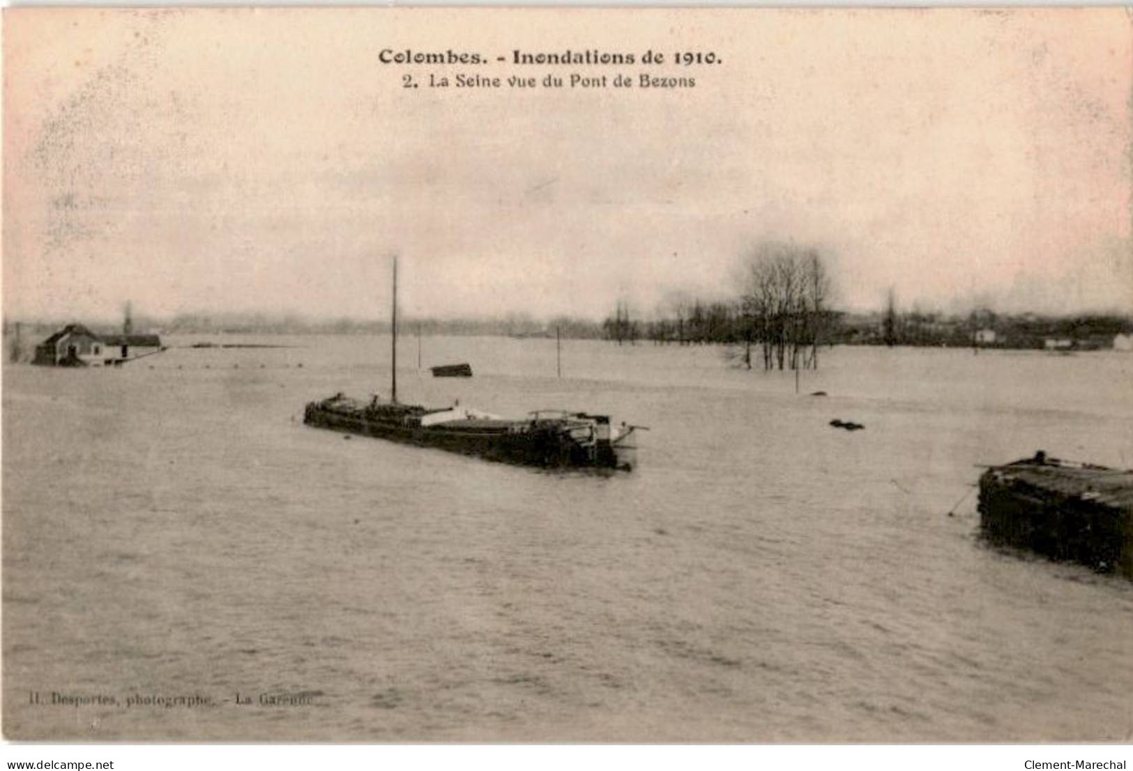 COLOMBES: Inondation De 1910 La Seine Vue Du Pont De Bezons - Très Bon état - Colombes