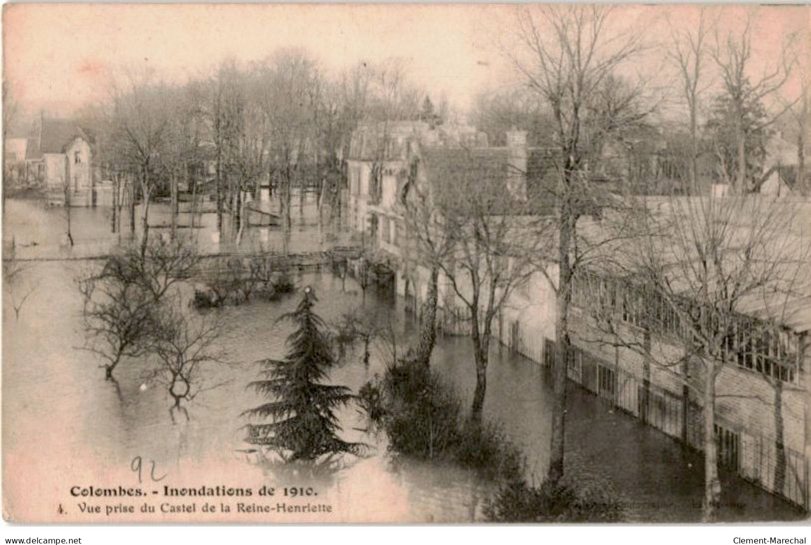 COLOMBES: Crue De La Seine Janvier 1910 Lvue Prise Du Castel De La Reine-henriette - Très Bon état - Colombes