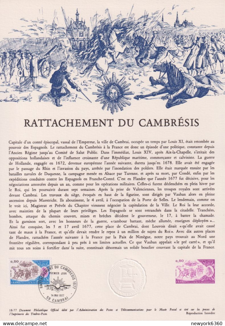 1977 FRANCE Document De La Poste Rattachement Du Cambrésis N° 1932 - Documents De La Poste