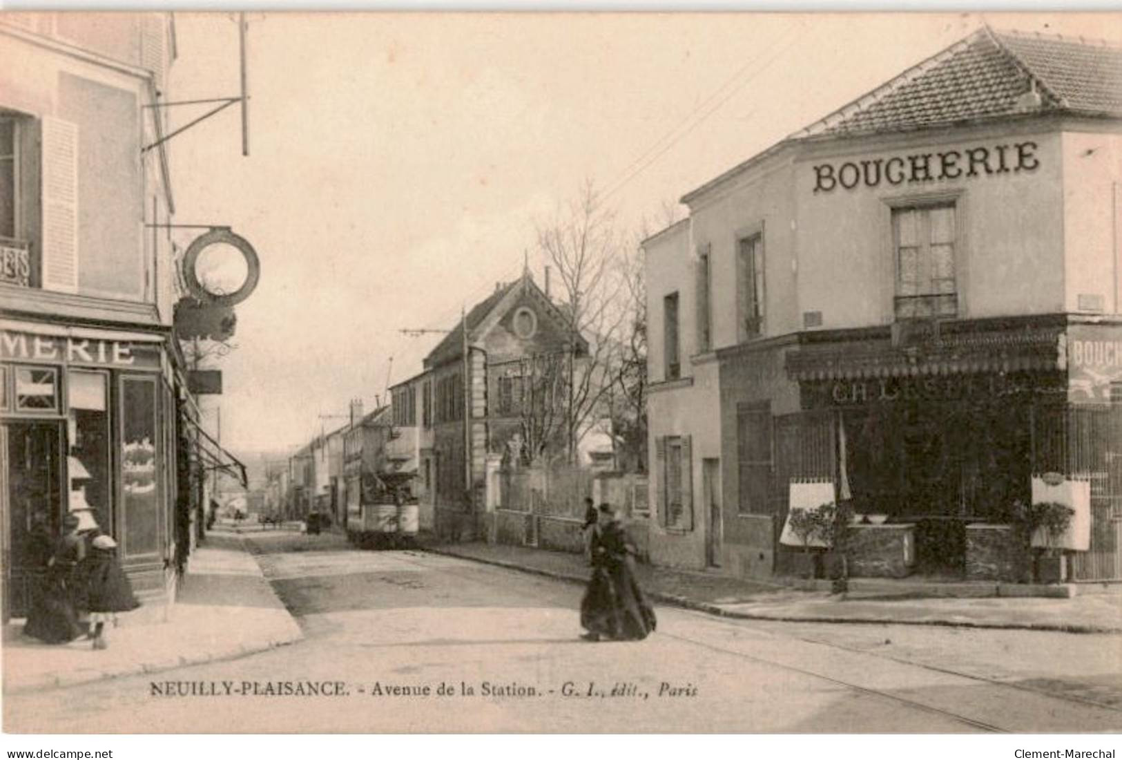 TRANSPORT: Neuilly-plaisance, Avenue De La Station, Boucherie - Très Bon état - Tramways