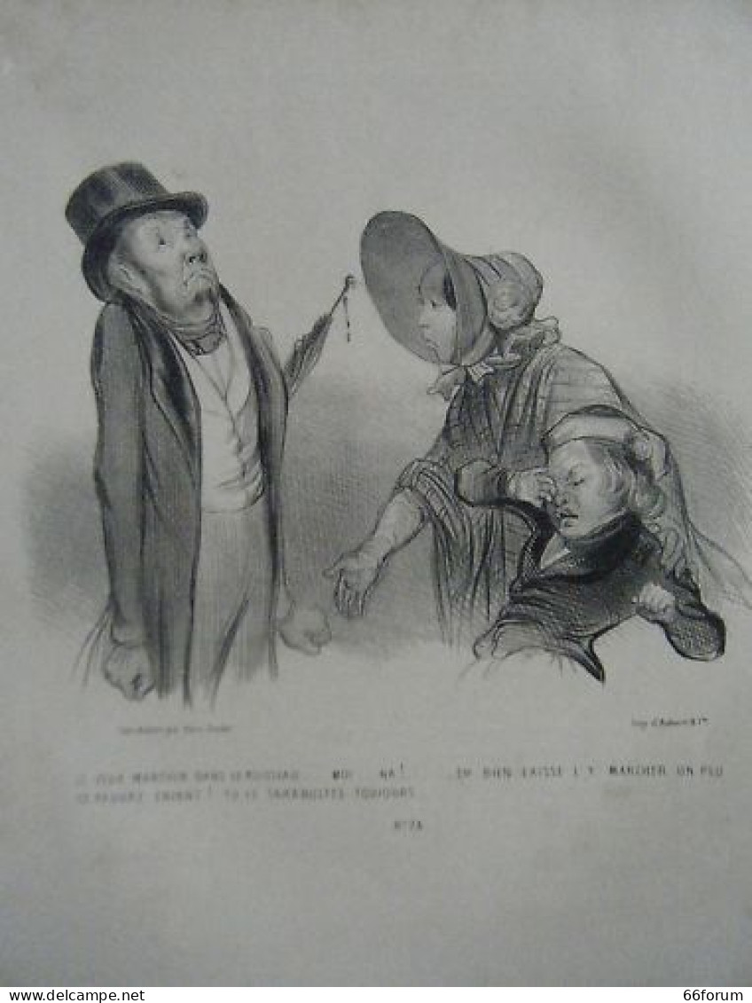 LITHOGRAPHIE DE DAUMIER 19è TIREE DU " MUSEE POUR RIRE LE PERE LA MERE L' ENFANT - Autres & Non Classés