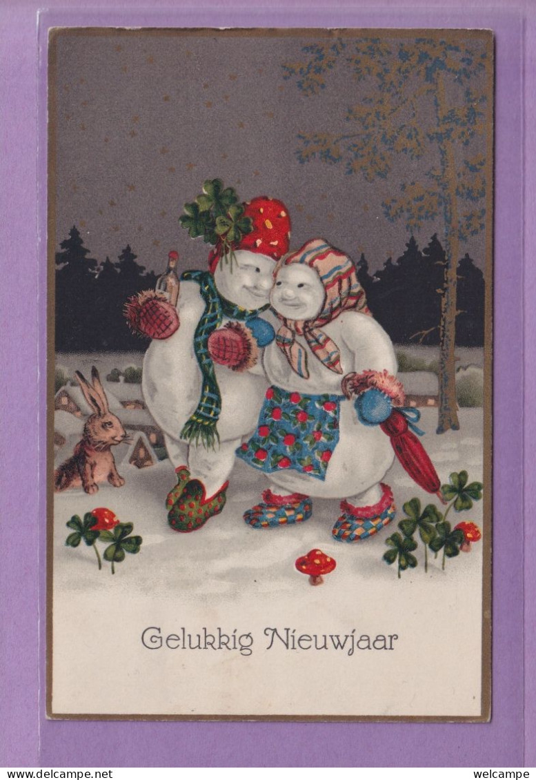 OLD POSTCARD - HAPPY NEW YEAR ' - SNOWMEN COUPLE  - 1943 - Nouvel An