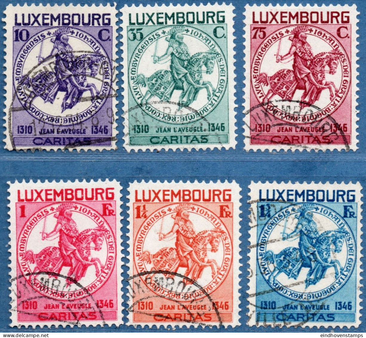 Luxemburg 1934 Caritas Stamps Seal Of Count John The Blind Of Luxemburg 6 Values Cancelled - Oblitérés