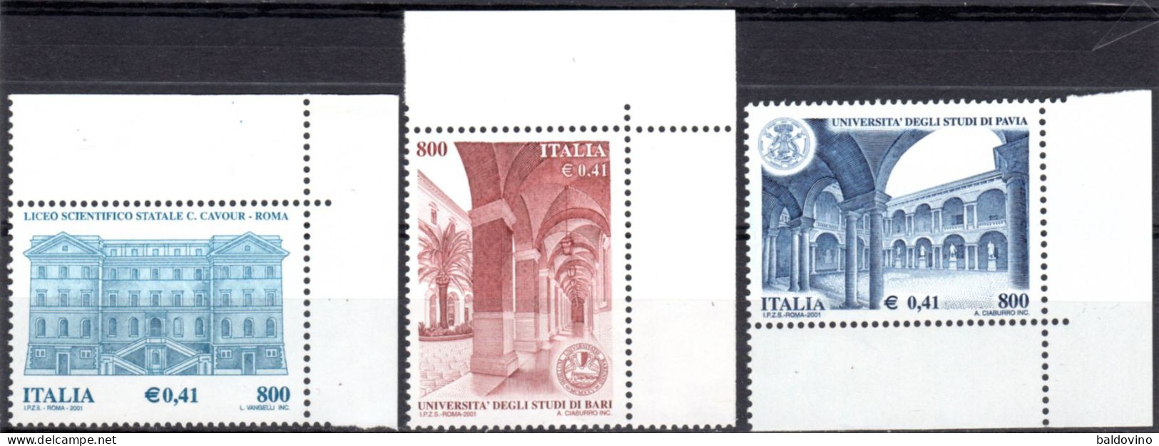 Italia 2001 Scuole E Università 3 Valori Nuovi Perfetti - 2001-10: Mint/hinged