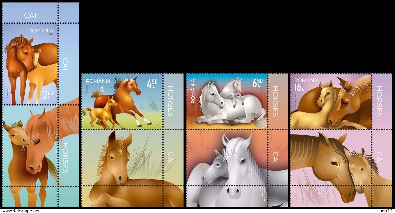 2021, Romania, Horses, Animals, Mammals, 4 Stamps+Label, MNH(**), LPMP 2350 - Neufs