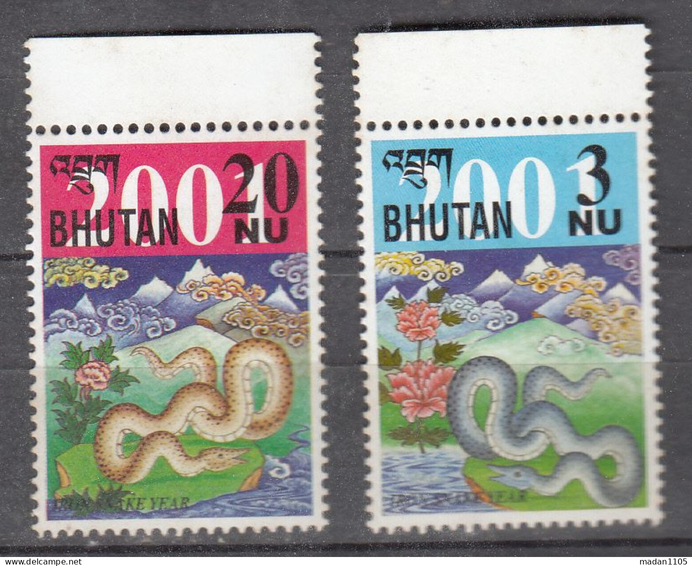 BHUTAN, 2001, Chinese Lunar New Year - Year Of The Snake, 2 V, MNH, (**) - Bhoutan