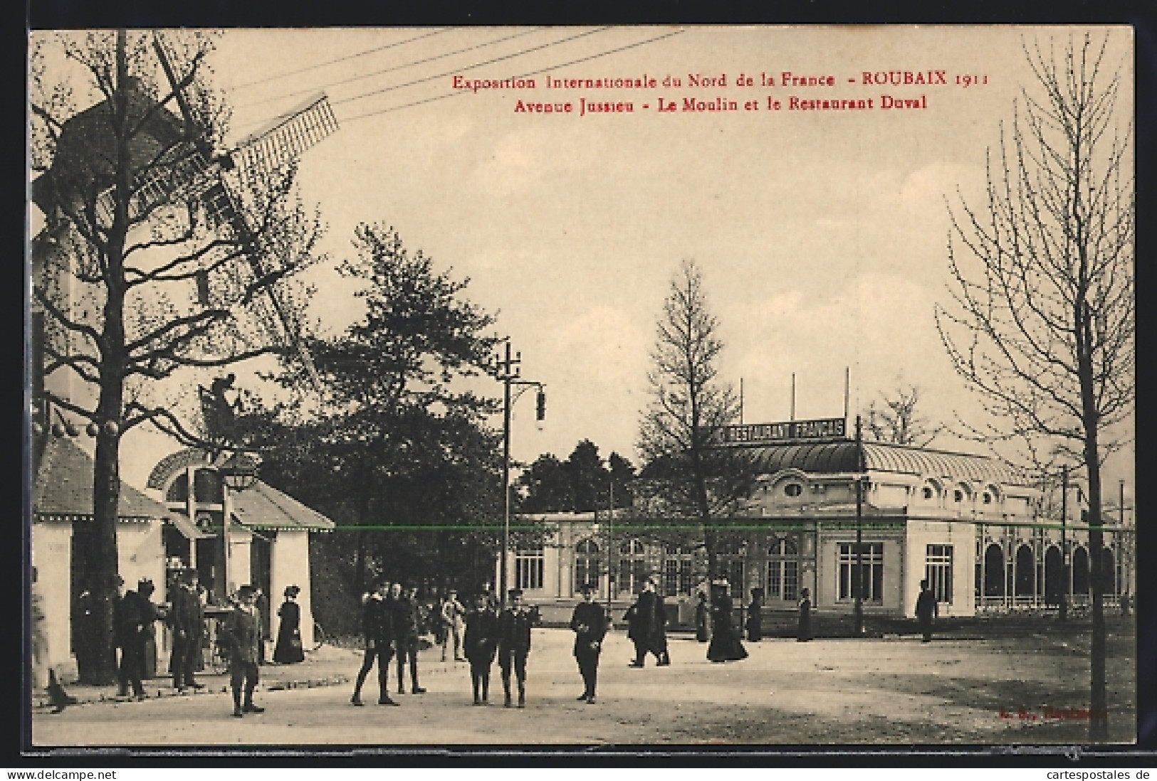 AK Roubaix, Exposition Internationale Du Nord De La France 1911, Avenue Jussieu, Le Moulin Et Le Restaurant Duval  - Expositions