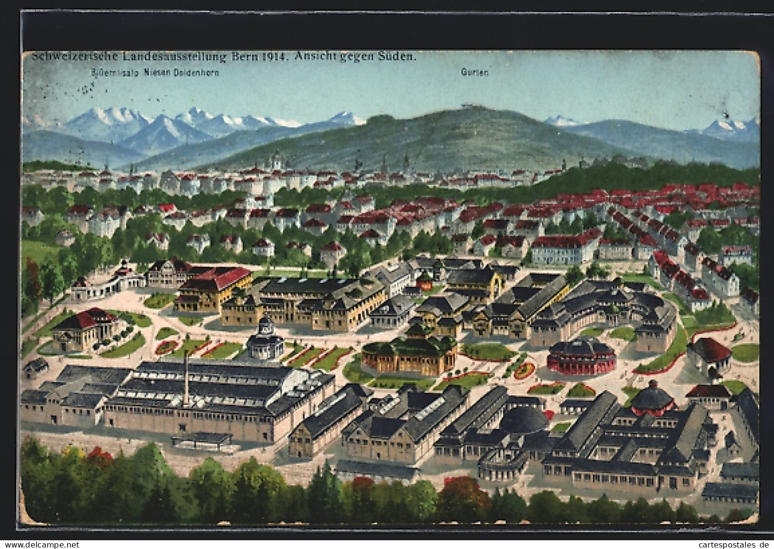 AK Bern, 19. Schweizerische Landesausstellung 1914, Ansicht Gegen Süden Mit Blüemlisalp, Niesen U. Doldenhorn  - Tentoonstellingen