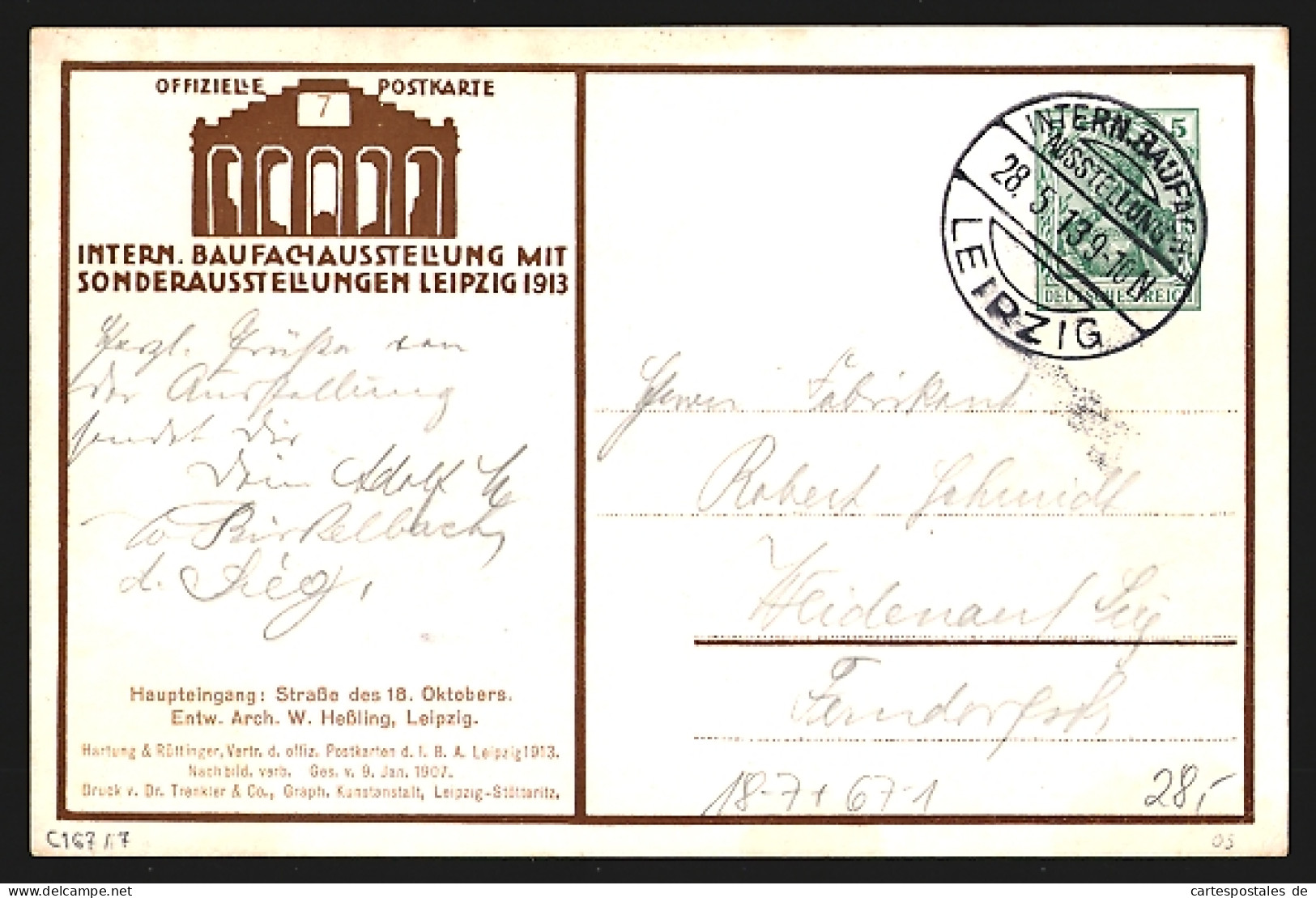 Künstler-AK Leipzig, Int. Baufachausstellung 1913, Haupteingang, Strasse Des 18. Oktobers, Ganzsache  - Expositions