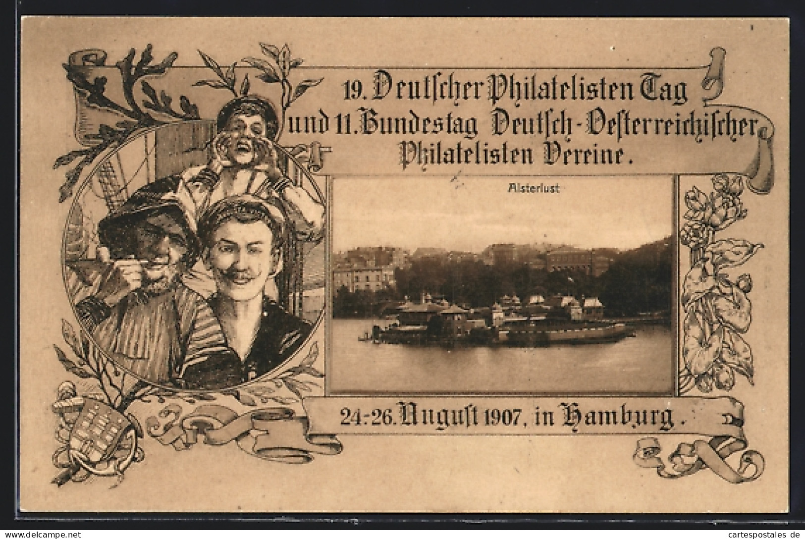 AK Hamburg, 19. Deutscher Philatelistentag Und 11. Bundestag Dt.-Österr. Philatelisten Vereine, Alsterlust, Ganzsache  - Briefmarken (Abbildungen)
