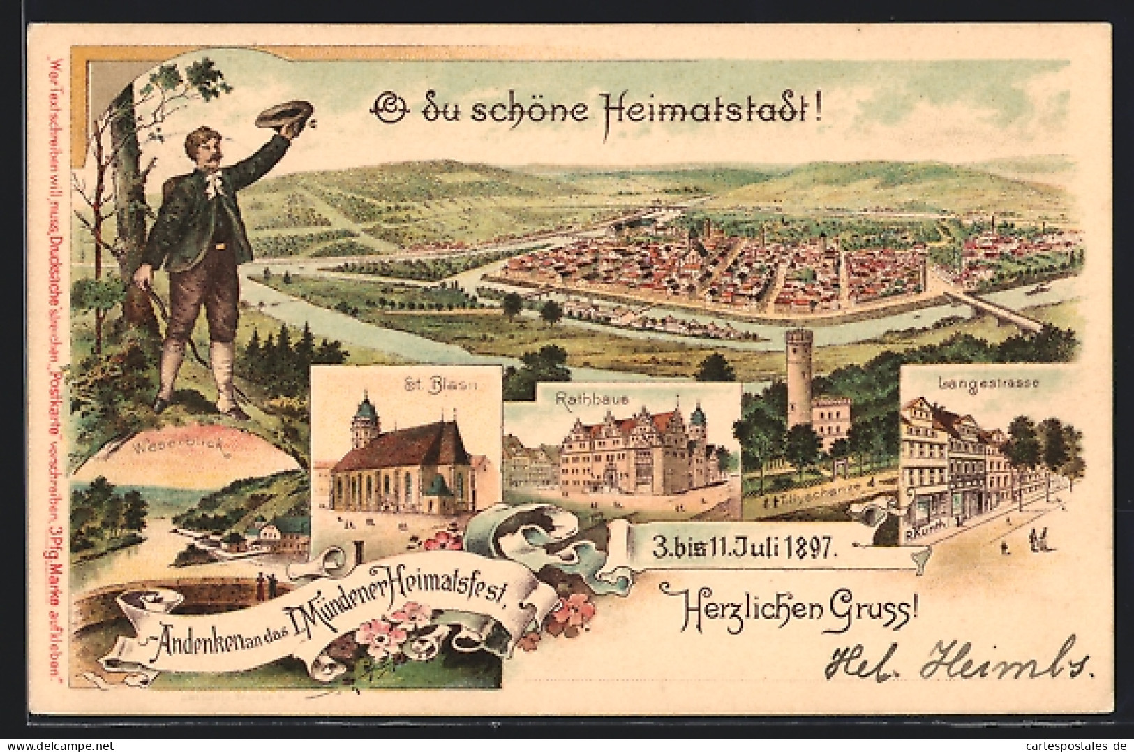 Lithographie Hann. Münden, 1. Mündener Heimatfest 1897, Langestrasse, Rathaus, Ganzsache  - Postcards