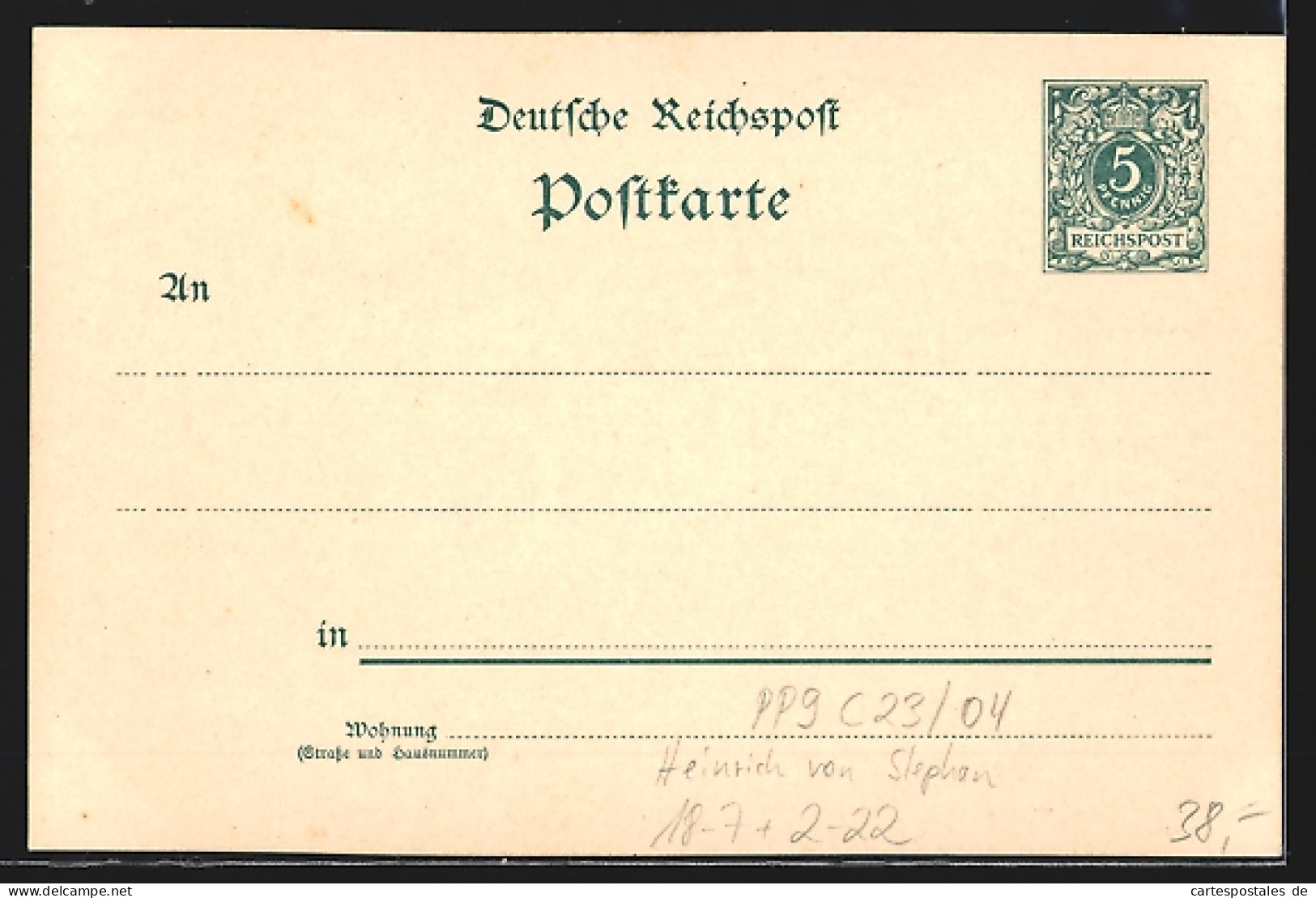 AK Ganzsache PP9C23 /04: Einführer Der Postkarte Dr. H. V. Stephan, Kaiser Wilhelm II.  - Autres & Non Classés