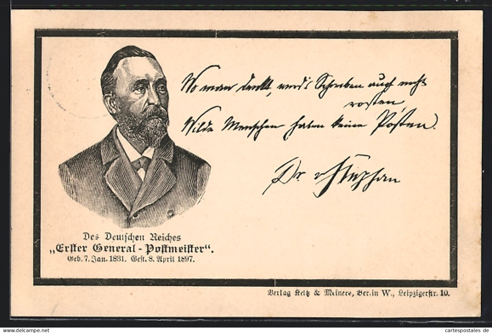Lithographie Portrait H. Von Stephan, Erster General-Postmeister, Ganzsache  - Autres & Non Classés