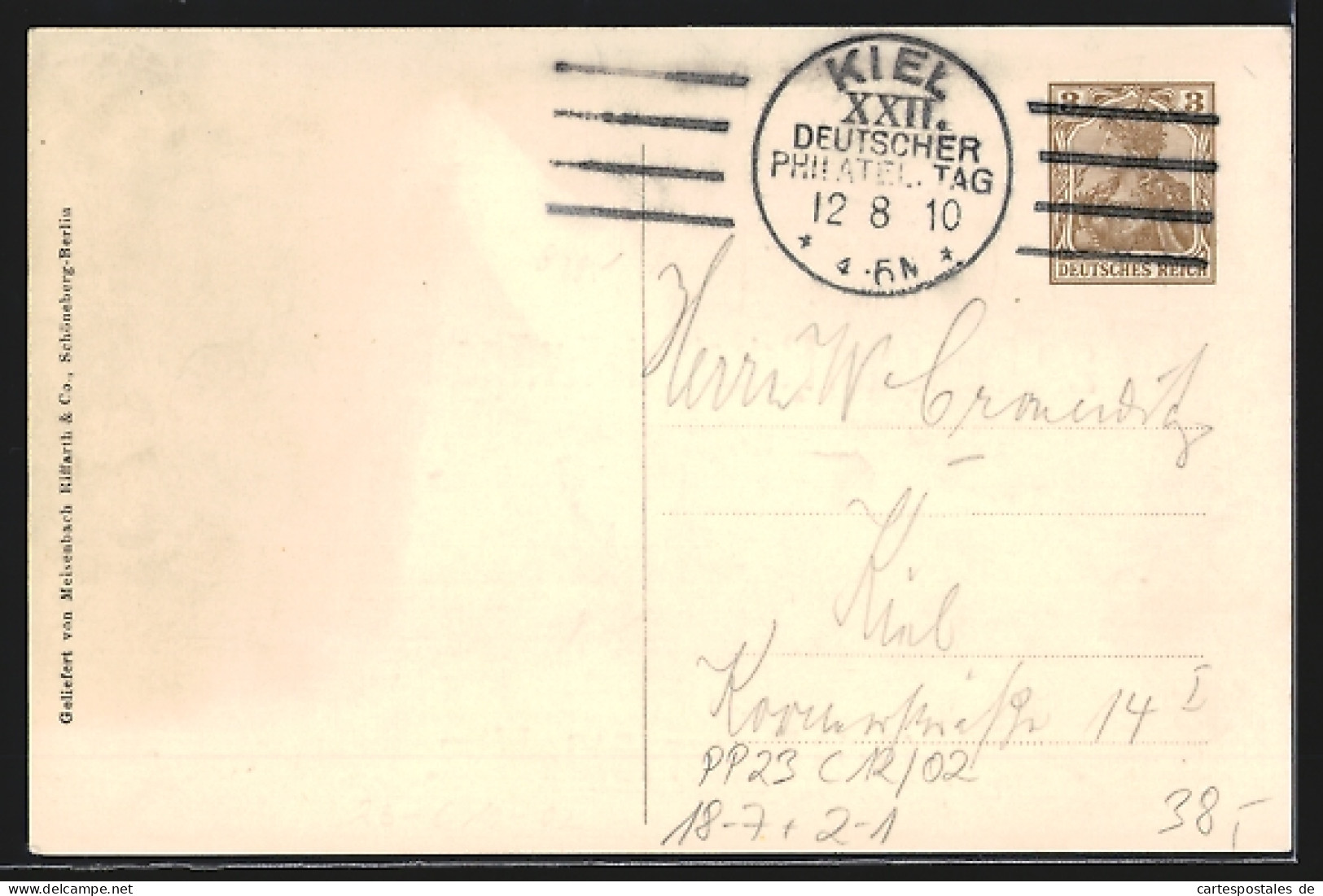 Künstler-AK Kiel, 22. Deutscher Philatelistentag 1910, Stadtsiegel, Levensauer Hochbrücke, Ganzsache  - Briefmarken (Abbildungen)