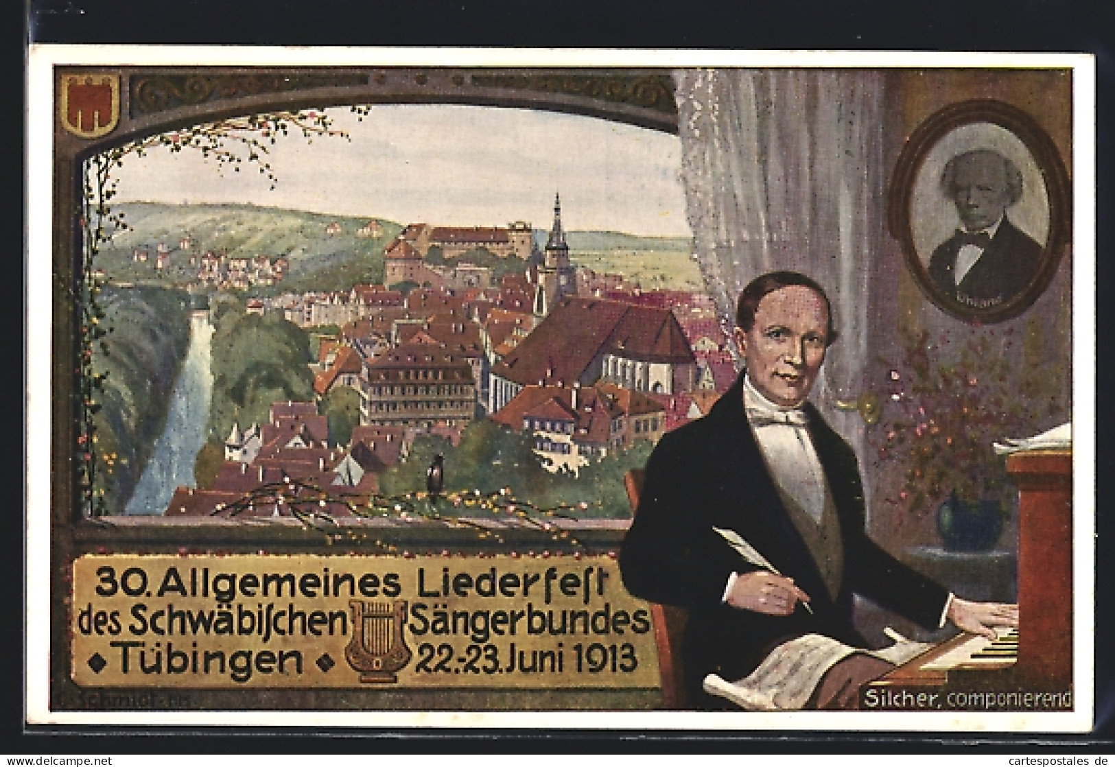 Künstler-AK Ganzsache PP27C186 /03: Tübingen, 30. Allgem. Liederfest Des Schwäb. Sängerbundes 1913, Komponist Silc  - Cartes Postales