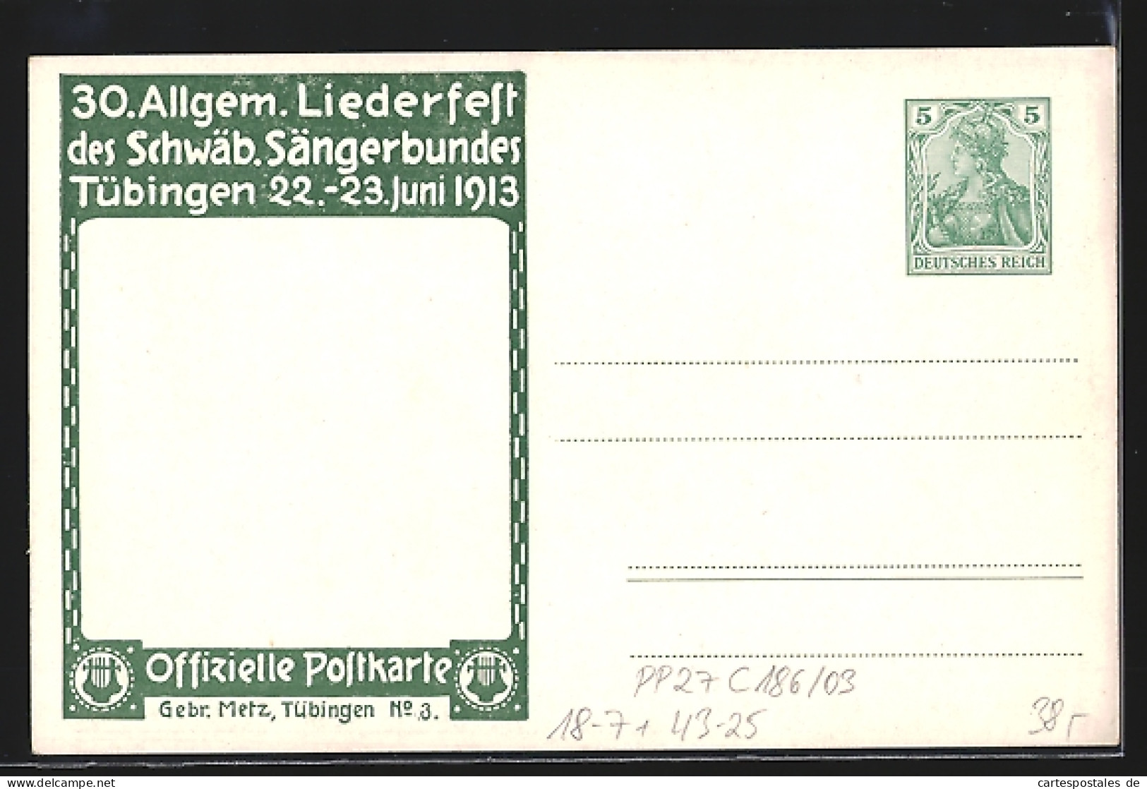 Künstler-AK Ganzsache PP27C186 /03: Tübingen, 30. Allgem. Liederfest Des Schwäb. Sängerbundes 1913, Komponist Silc  - Cartes Postales