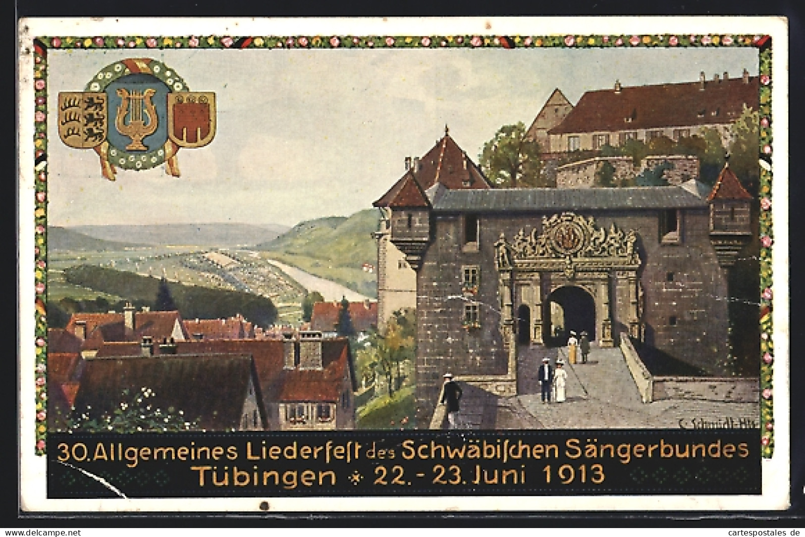 Künstler-AK Tübingen, 30. Allgem. Liederfest 1913, Schlosseingang, Ganzsache  - Postcards