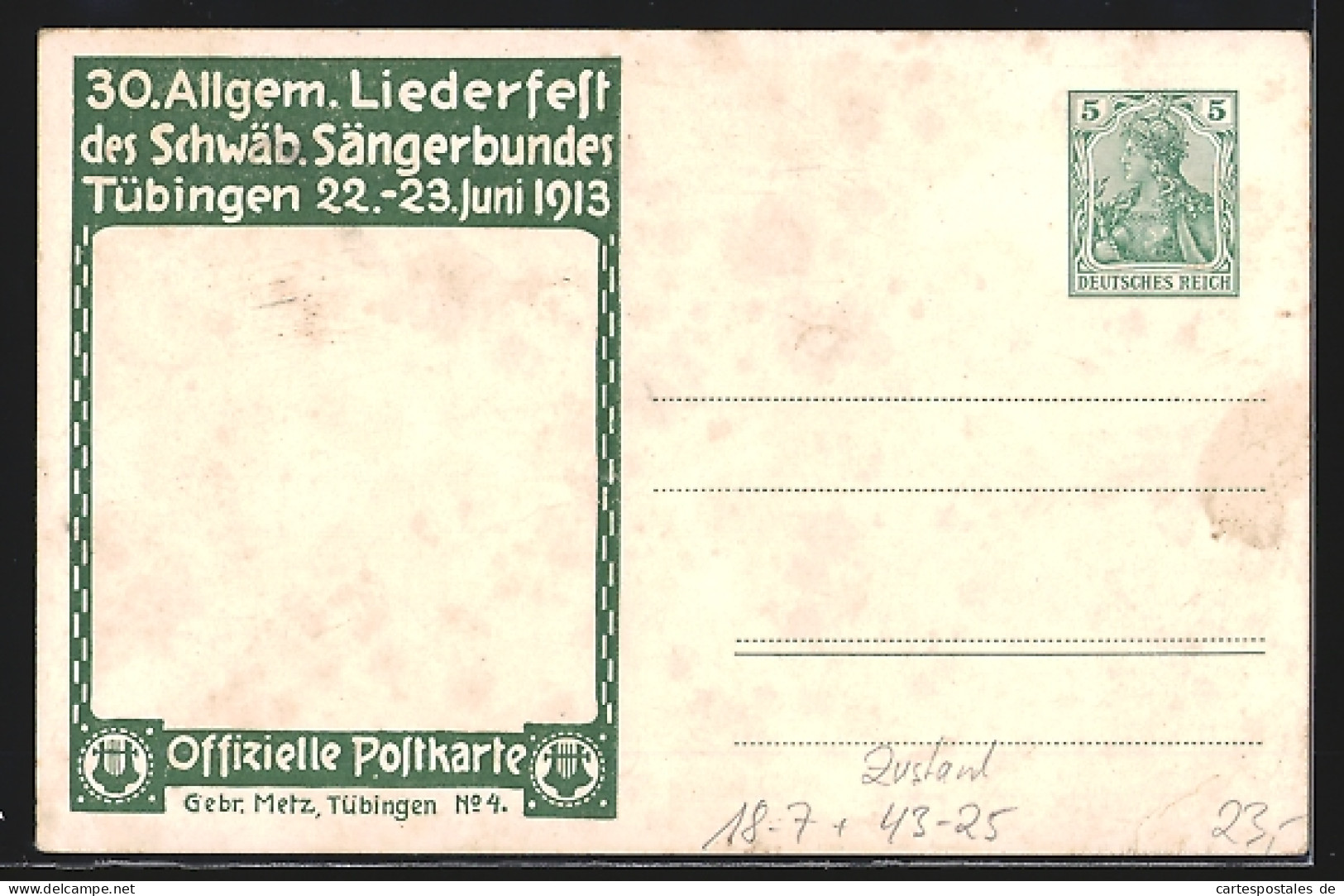 Künstler-AK Tübingen, 30. Allgem. Liederfest 1913, Schlosseingang, Ganzsache  - Postcards