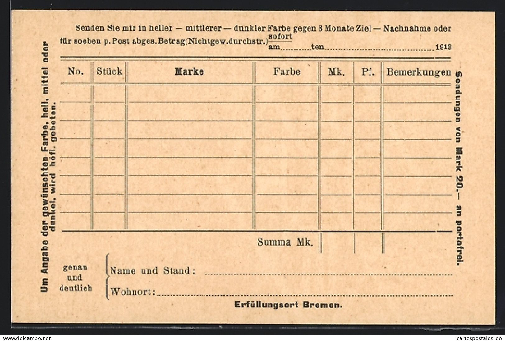AK Bremen, Zigarren-Fabrik Heinrich Müller, Reklame Für Zigaretten, Ganzsache  - Cultivation