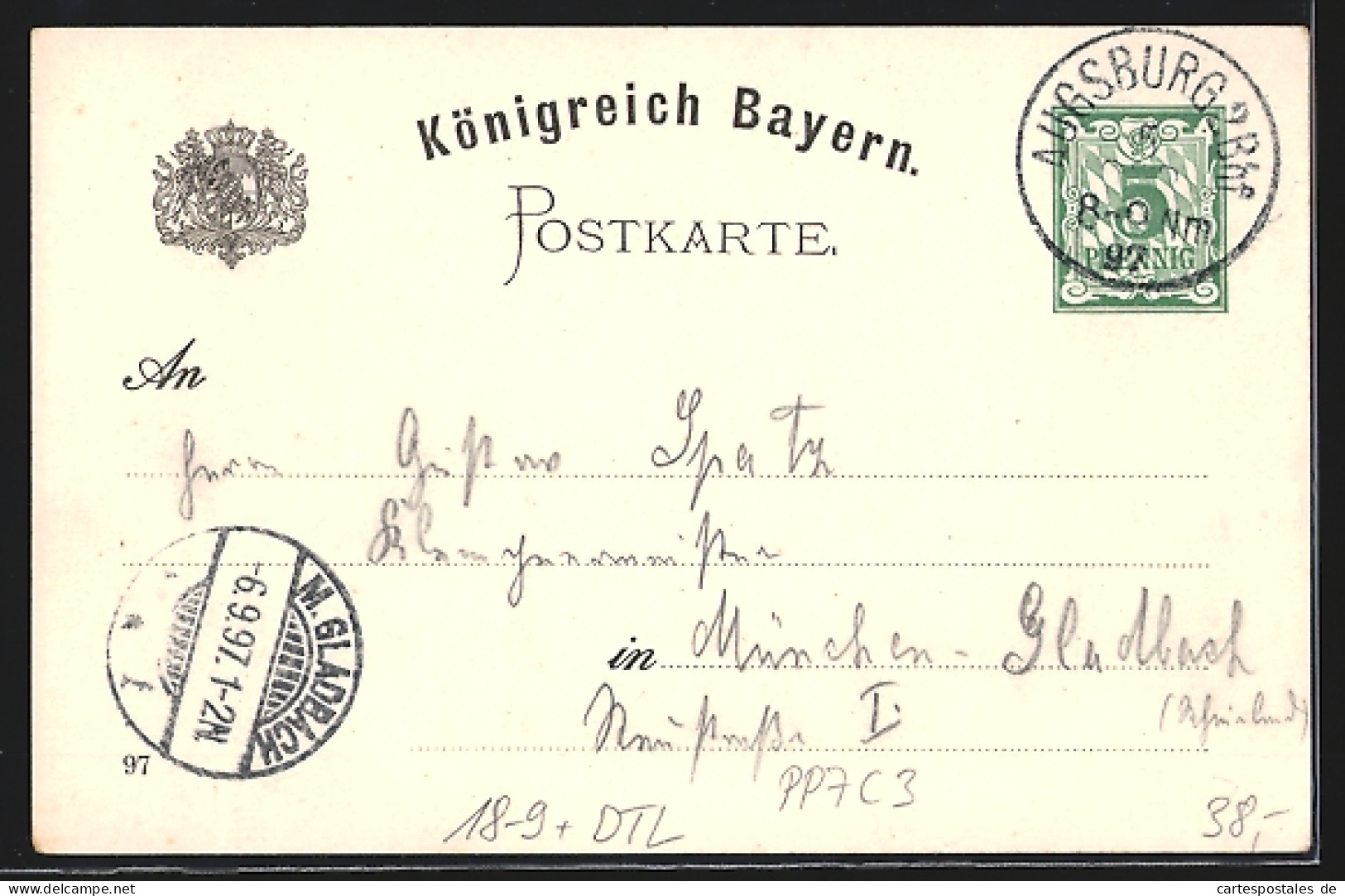Lithographie Ganzsache Bayern PP7C3: Augsburg, 50.jähriges Jubliäum & Turnhallen-Einweihung Des TVA 1847 A.V.  - Tarjetas