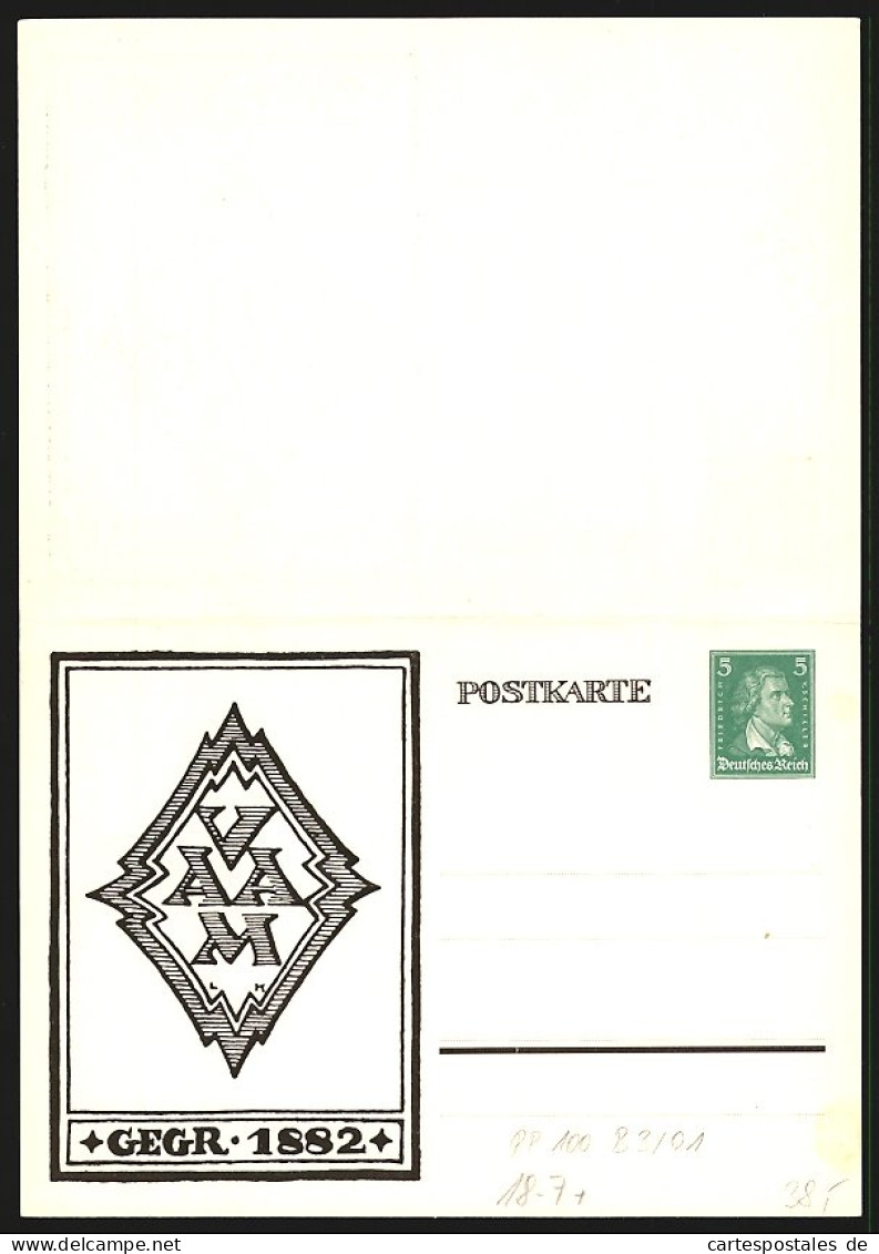 Klapp-AK Ganzsache PP100B3 /01: Wappen Des VAAM, Gegründet 1882  - Postkarten