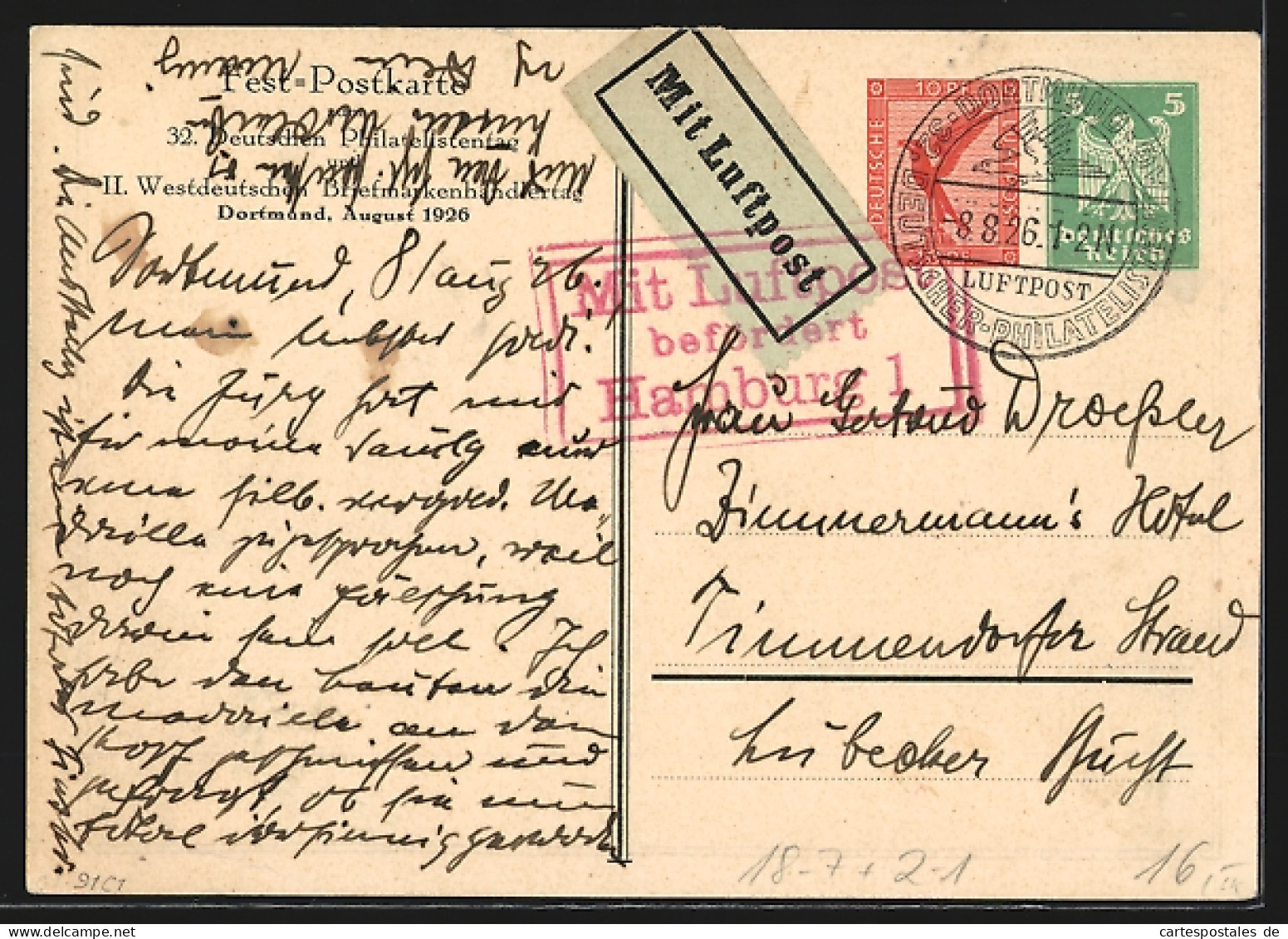 Künstler-AK Dortmund, Postwertzeichen-Ausstellung 1926, Postkutsche, Ganzsache  - Timbres (représentations)