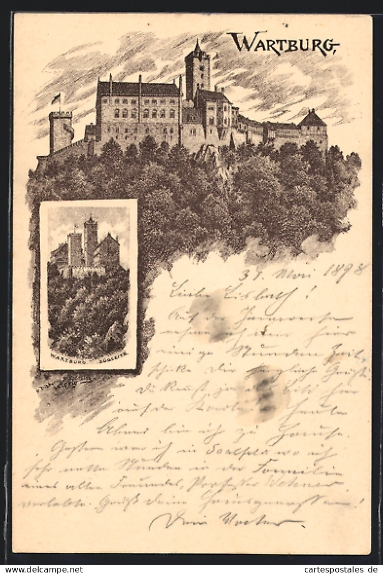 Lithographie Erfurt, Verschiedene Ansichten Der Wartburg, Ganzsache  - Autres & Non Classés