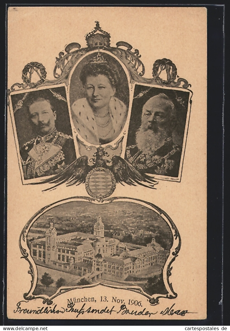 AK München, Grundsteinlegung Deutsches Museum 13.11.1906, Prinzregent Luitpold, Ganzsache Bayern  - Familles Royales