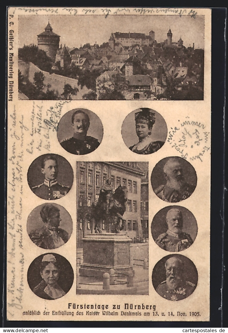 AK Nürnberg, Fürstentage 1905, Enthüllung Des Kaiser Wilhelm Denkmals, König Ludwig III., Ganzsache Bayern  - Familles Royales