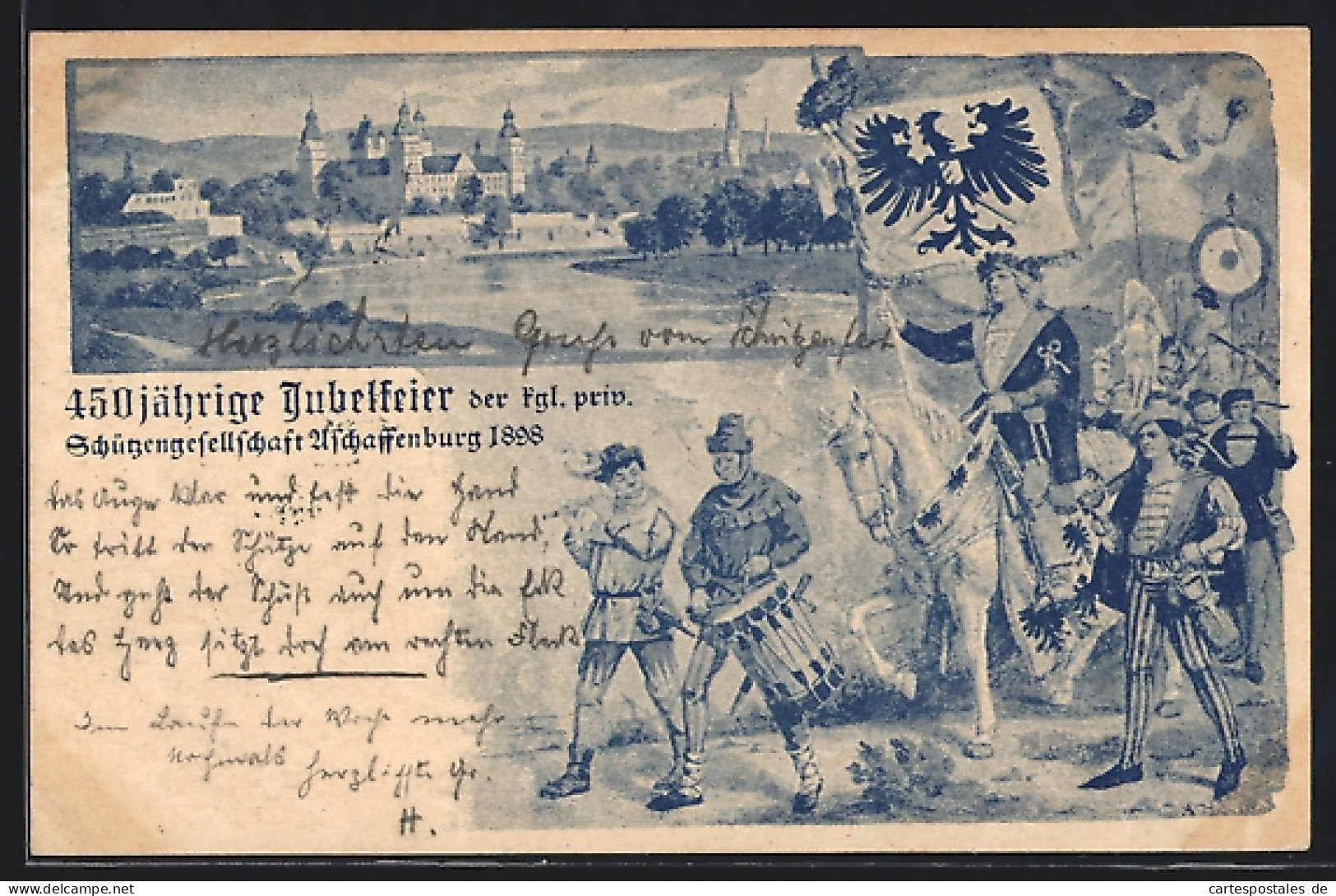 Lithographie Ganzsache Bayern PP7C26 /01: Aschaffenburg, 450 Jährige Jubelfeier Der Kgl. Priv. Schützengesellschaft   - Postcards