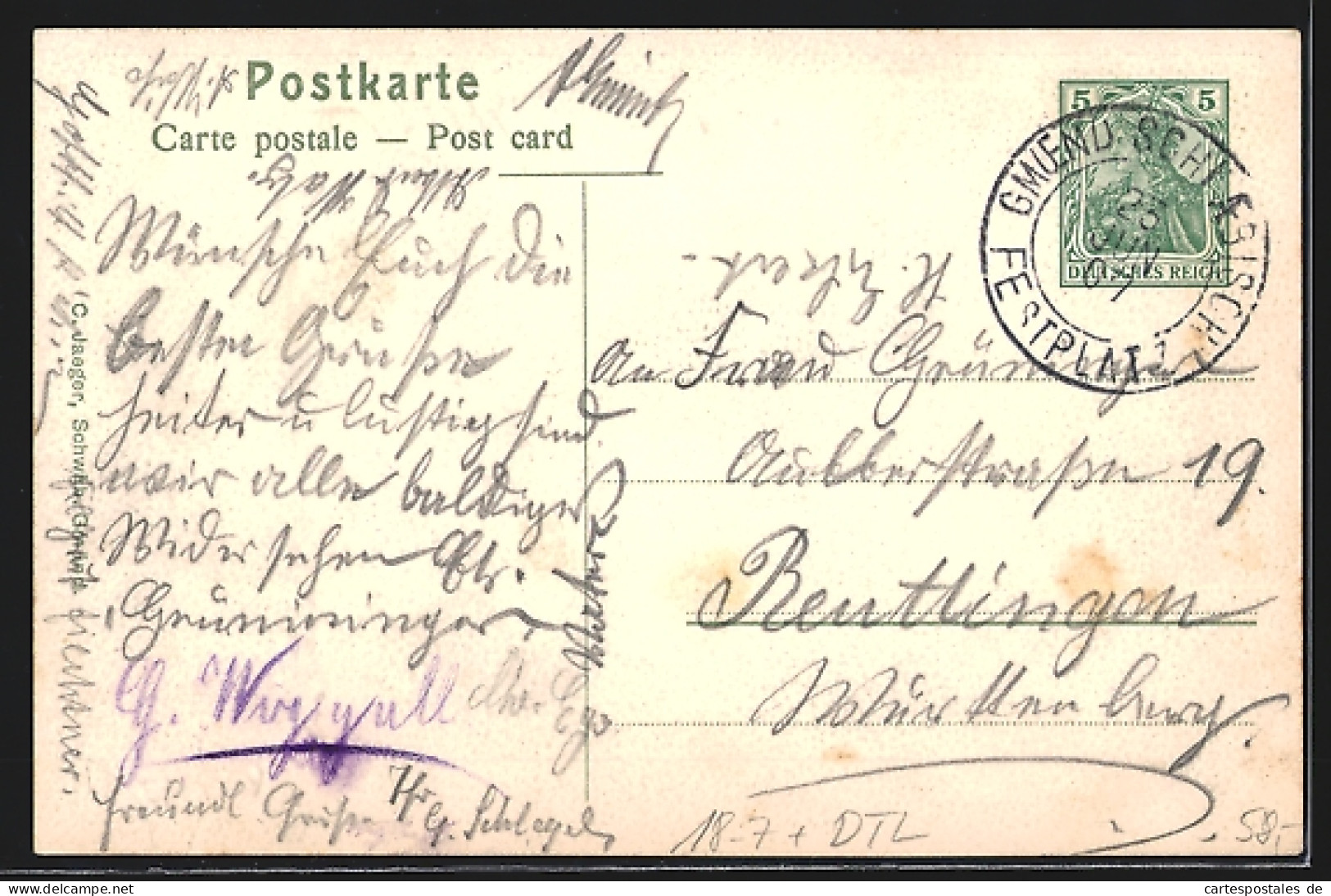 Künstler-AK Schwäbisch Gmünd, 28. Schwäbisches Sängerfest 1907, Festpostkarte, Ganzsache  - Postcards