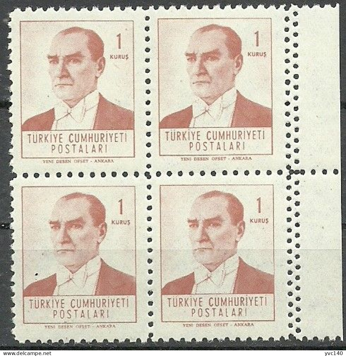 Turkey; 1961 Regular Stamp 1 K. ERROR "Double Perf." - Unused Stamps