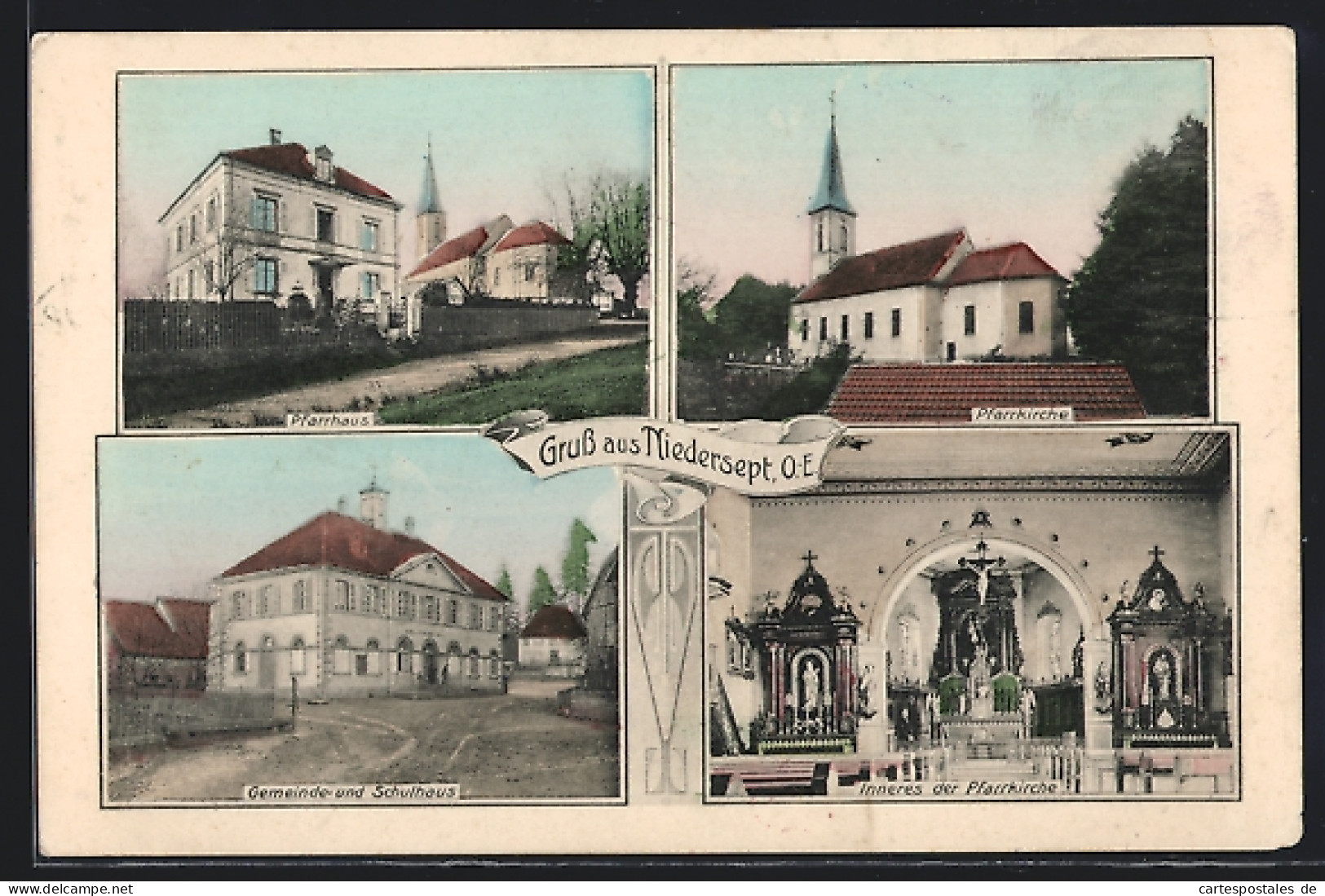 CPA Niedersept /O.-E., Pfarrkirche, Gemeinde- Et Schulhaus, Pfarrhaus  - Autres & Non Classés