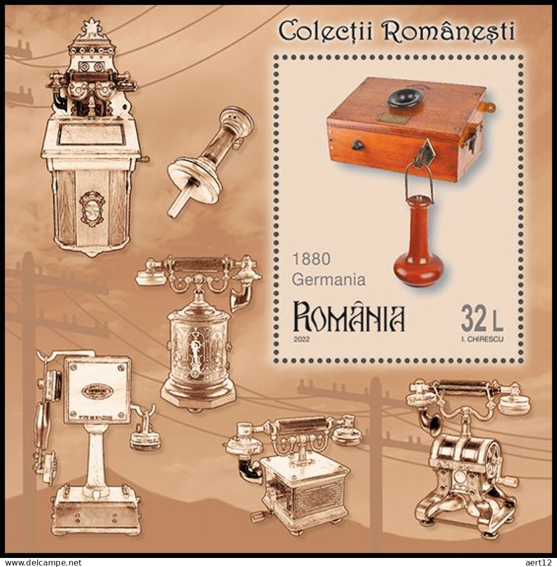 2022, Romania, Romanian Collections, Telephones, Souvenir Sheet, MNH(**), LPMP 2381a - Unused Stamps