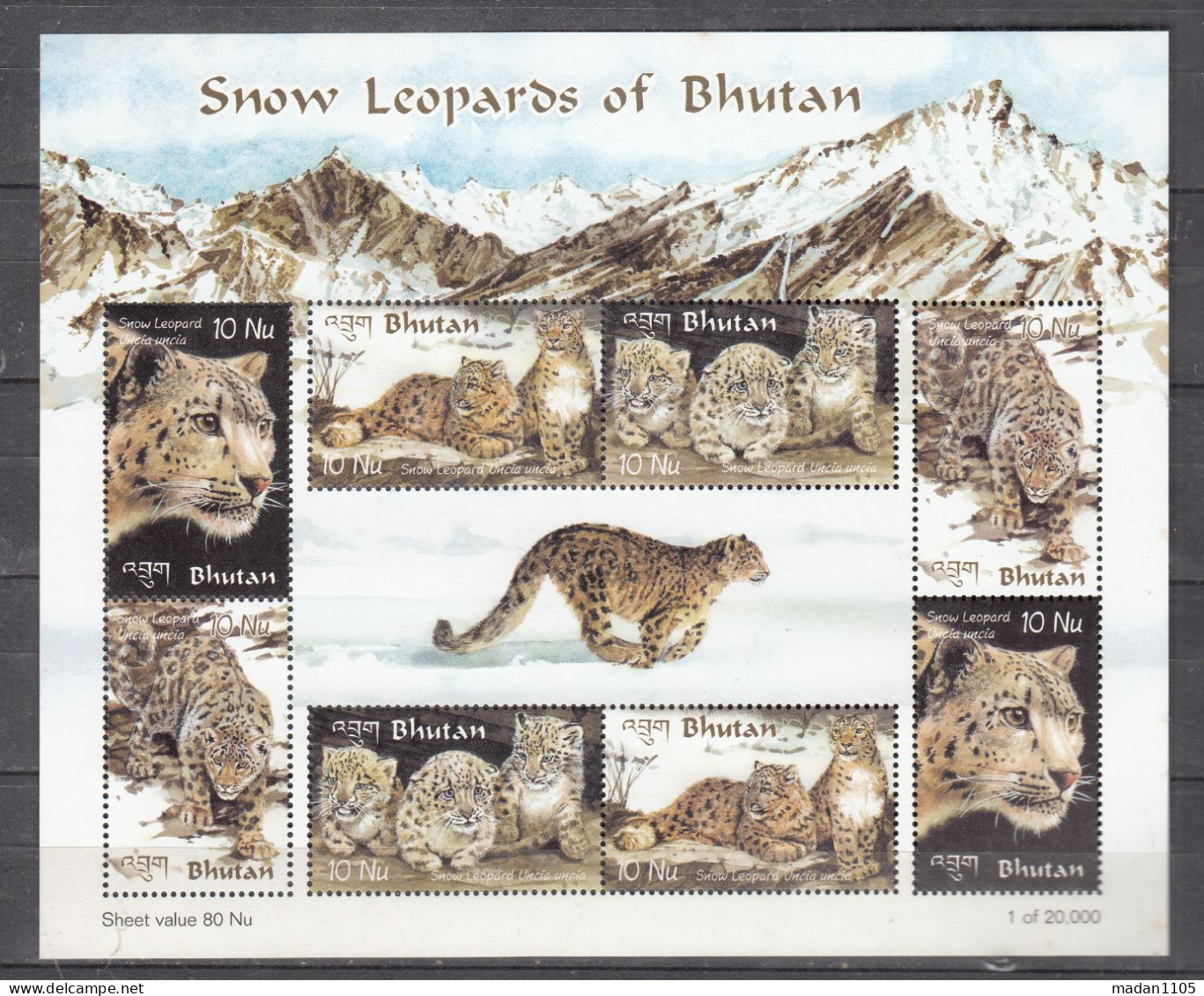 BHUTAN, 2001, Snow Leopard Of Bhutan, MS,  MNH, (**) - Bhutan
