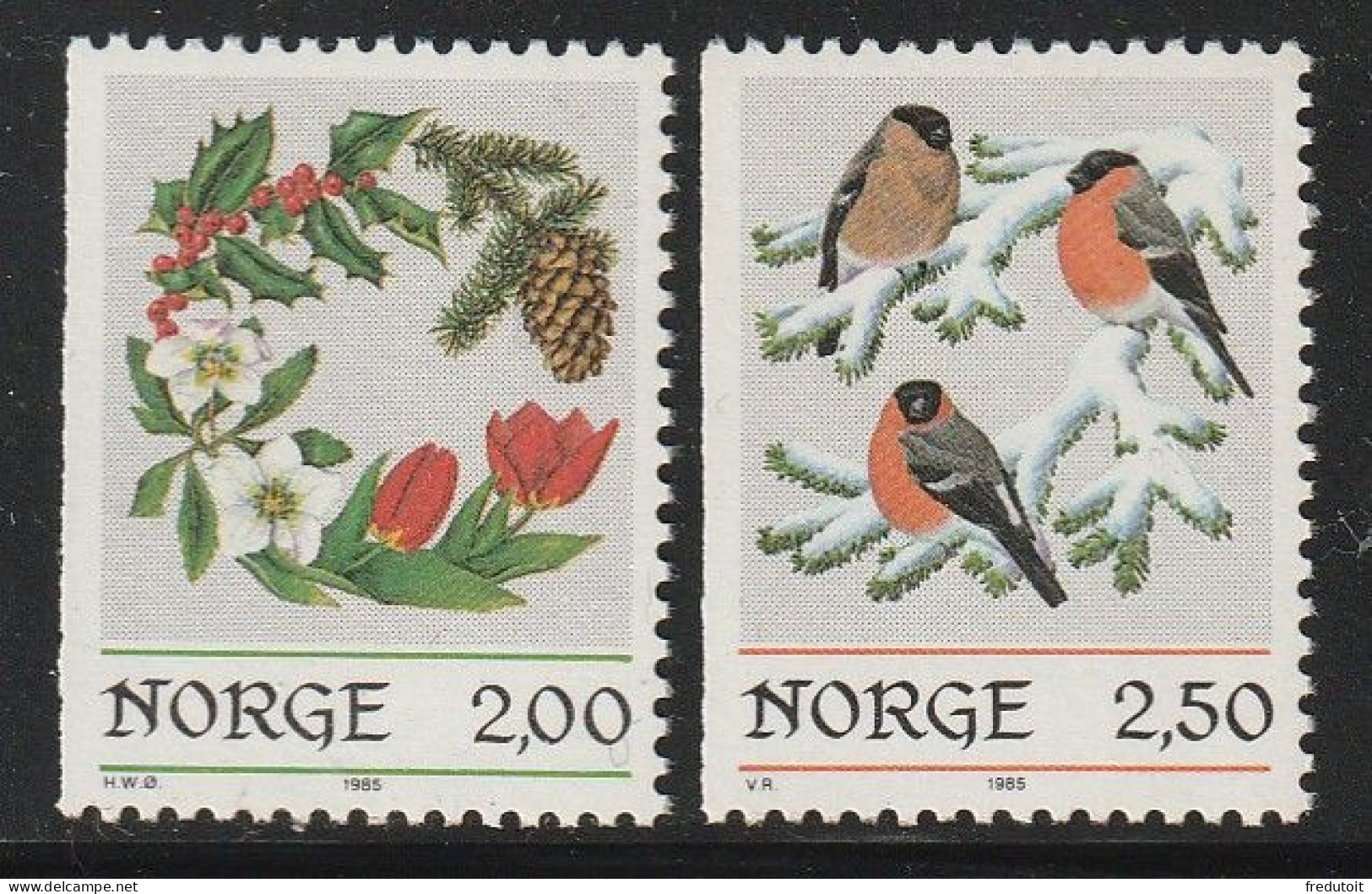 NORVEGE - N°894/5 ** (1985) Oiseaux+fleurs - Unused Stamps