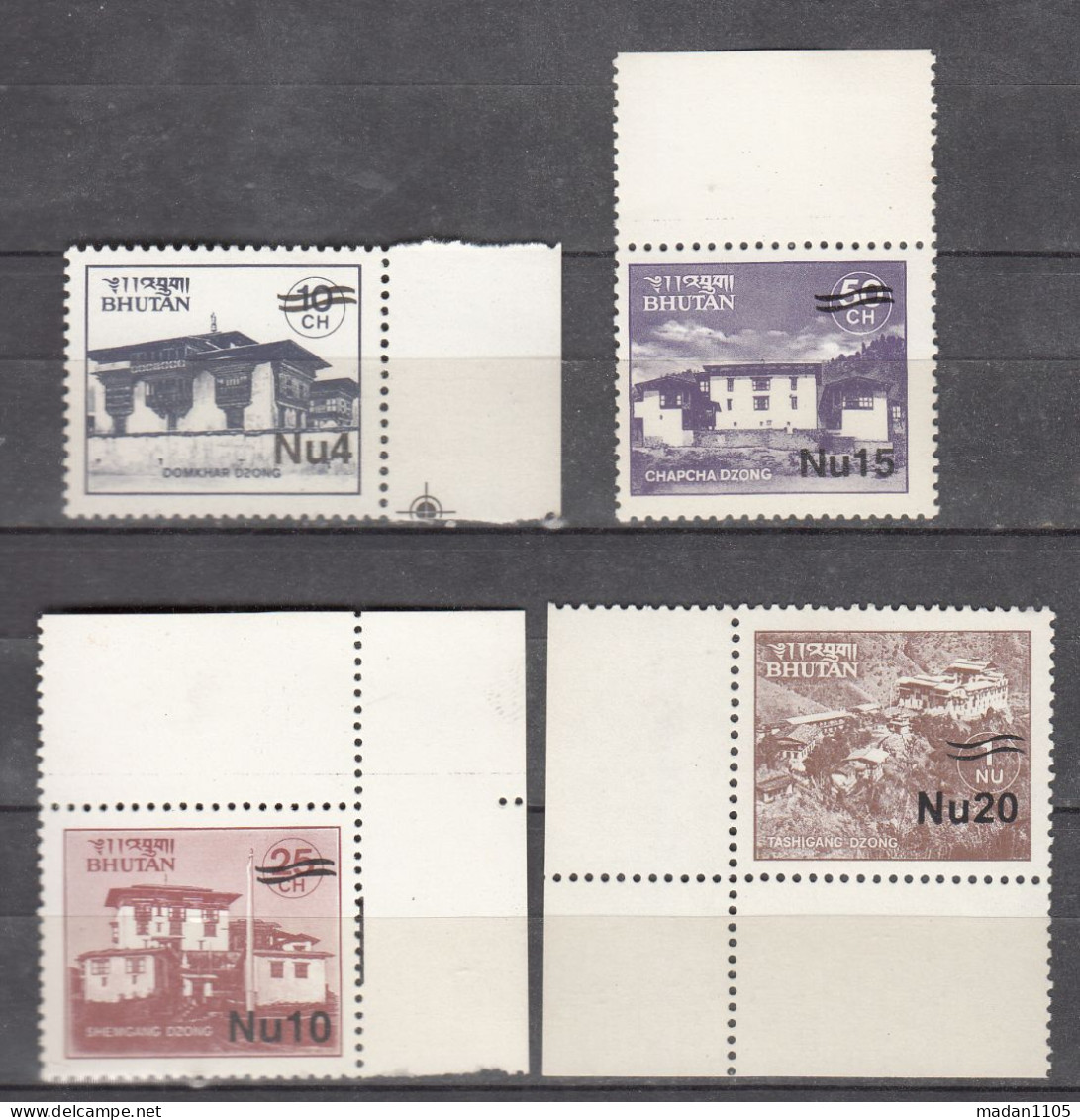 BHUTAN, 2001, Monasteries Stamps Of 1984 Surcharged, SET 4 V,  MNH, (**) - Bhutan