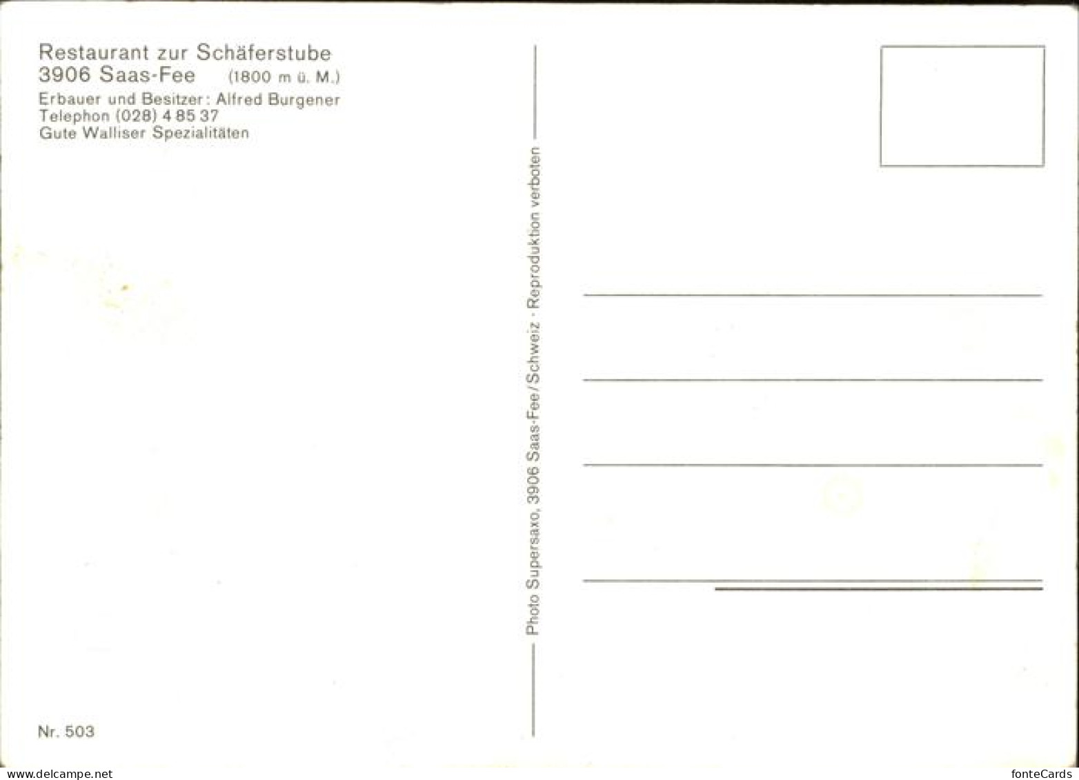 11096768 Saas-Fee Restaurant Zur Schaeferstube - Autres & Non Classés