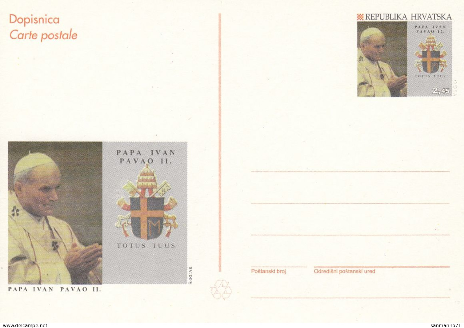CROATIA Stamped Stationery 5,popes - Croatia