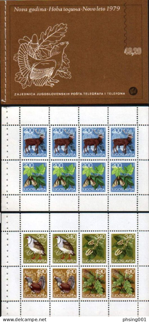 Yugoslavia 1978 New Year 1979 Fauna Animals Birds Red Deer Partridge Grouse Flora Sycamore Leaves, Booklet MNH - Unused Stamps