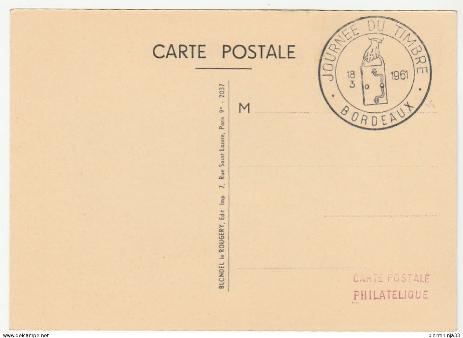 Carte  Journée Du Timbre, Bordeaux, 1961, Palais Galien - Lettres & Documents