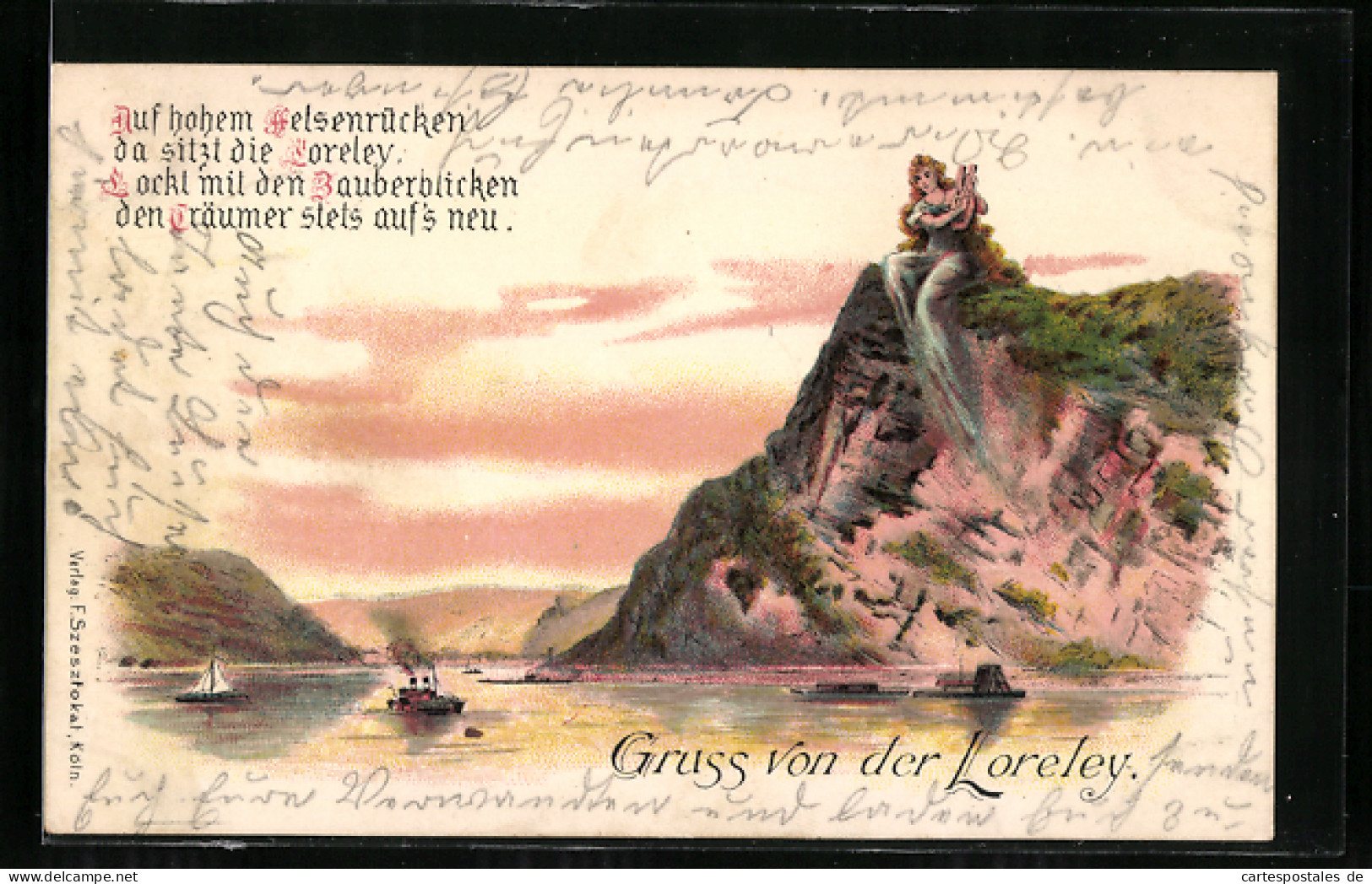 AK Die Loreley, Göttin Spielt Lyra Auf Dem Berg  - Märchen, Sagen & Legenden