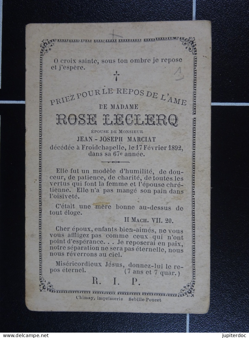 Rose Leclercq épse Marciat Froidchapelle 1892 à 67 Ans  /1/ - Devotieprenten
