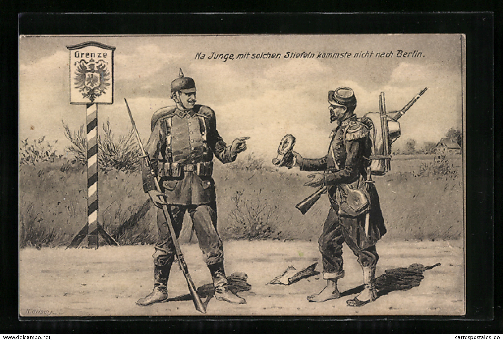 AK Soldat An Der Deutschen Grenze Mit Franzosem  - War 1914-18
