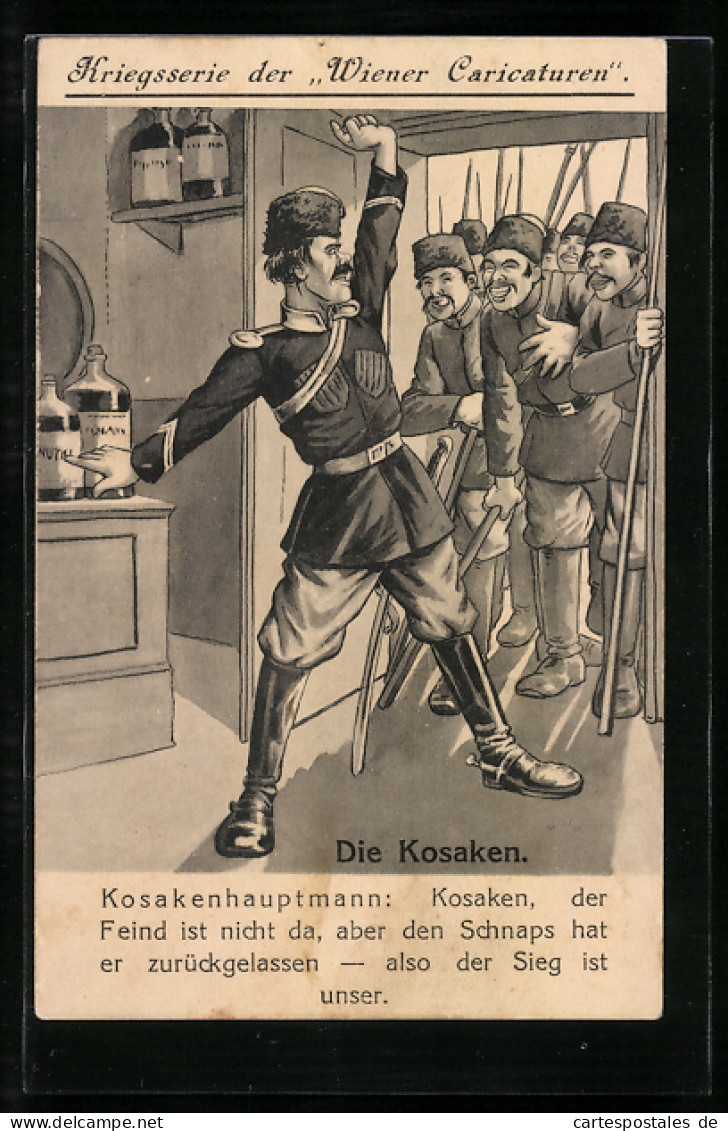 AK Wiener Karikaturen, Russische Soldaten, Kosaken Haben Schnaps Erbeutet  - War 1914-18